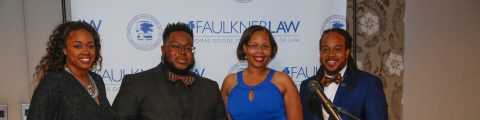 Ernestine S. Sapp Chapter of NBLSA, Faulkner Law: 2018-2019 Executive BoardL to R: Noelle Sillmon (Secretary), Donavon McGuire (President), Kymberly Porter (Treasurer), and Shevon Thomas II (Vice President)