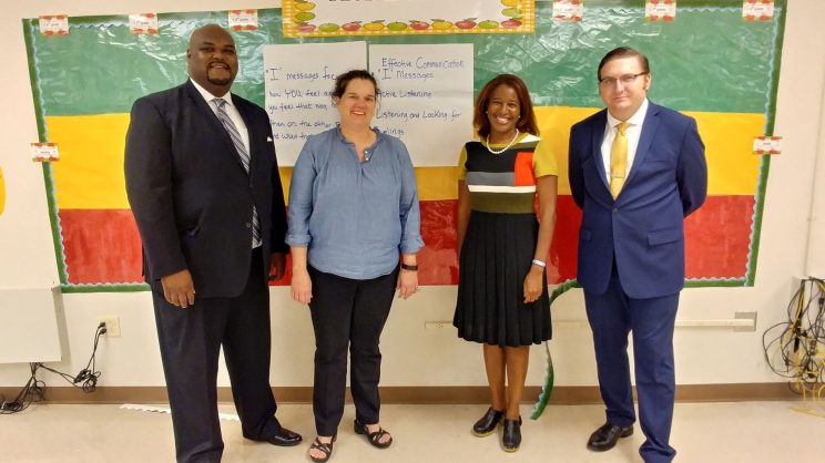 (l-r) Law student Michael Foster, Attorney and Faulkner Law alumna DaLee Chambers, Professor Elyce C. Morris, law student Cale Ransom volunteer with Words Work